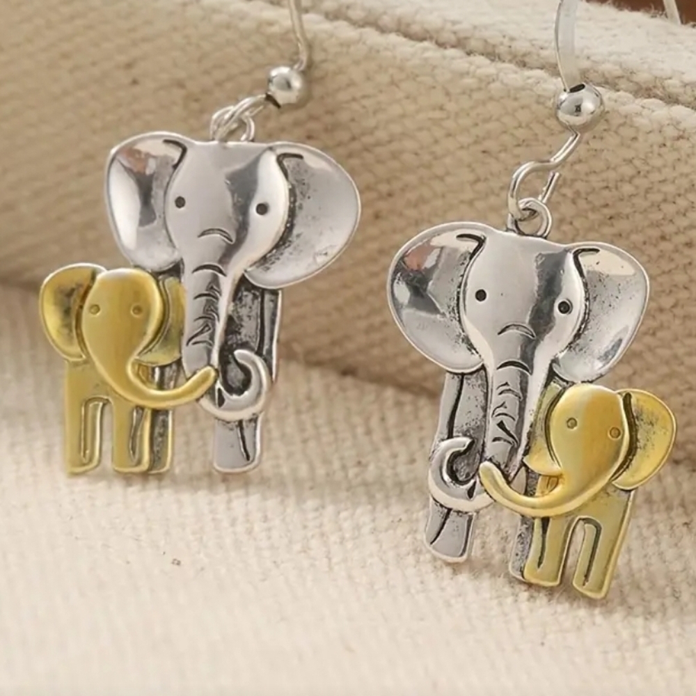Silver and Gold Elephant Earrings - Picture 3 of 4